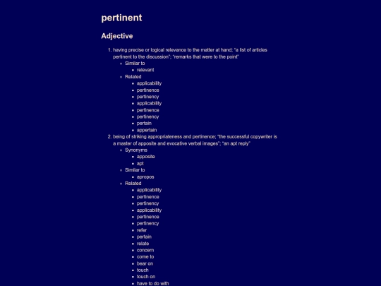 vocabulary/pertinent screenshot