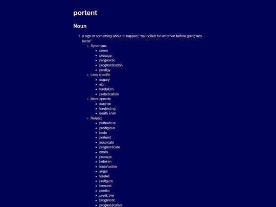 vocabulary/portent screenshot