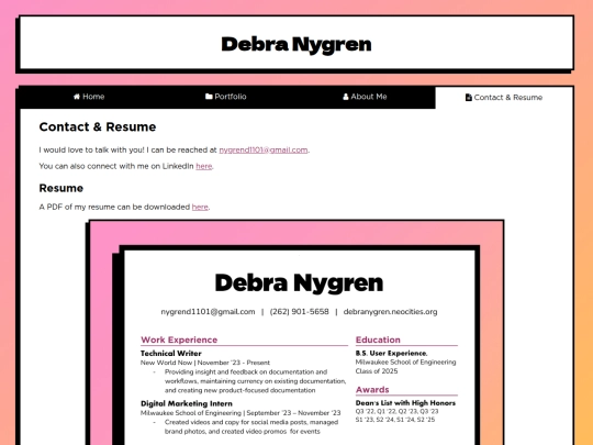 contact-and-resume screenshot