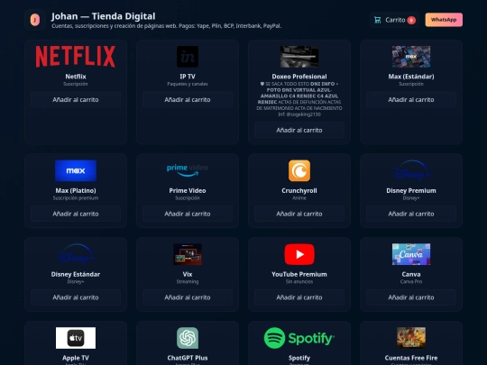 Tienda de Ventas de Streamin screenshot