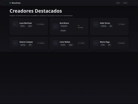 pagina extra/novafans-demo/creadores screenshot