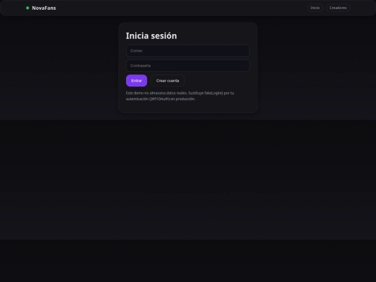 pagina extra/novafans-demo/login screenshot