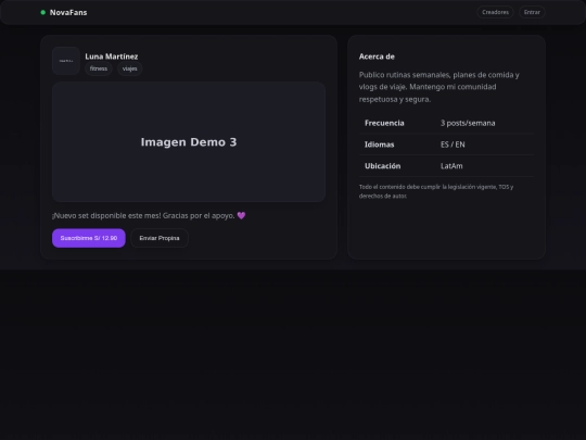 pagina extra/novafans-demo/post screenshot