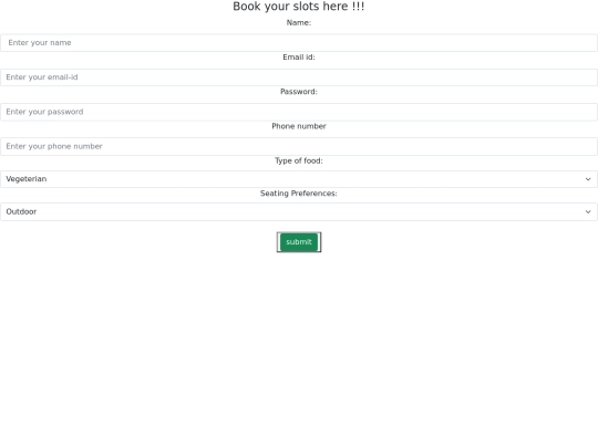 form for reservation screenshot