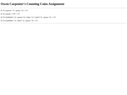 Javascript Coin Assignment/JavascriptCoinAssignment screenshot