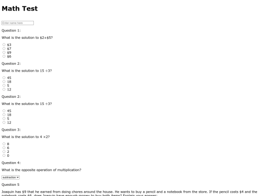 MathTestFormAssignment screenshot
