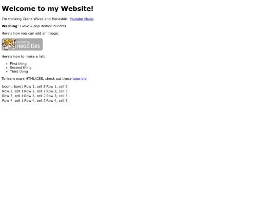 first web page/mystuff screenshot