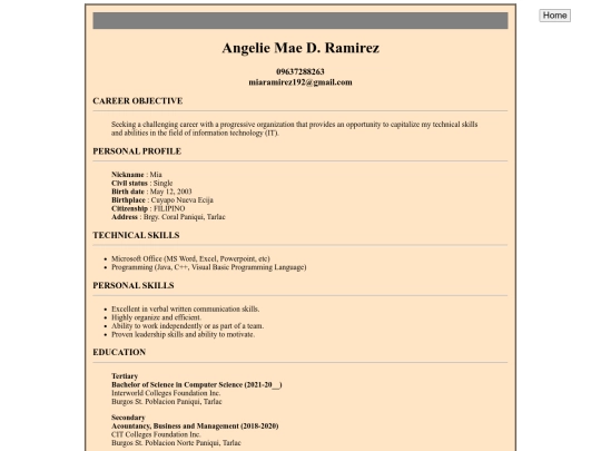 My CV/Resume screenshot