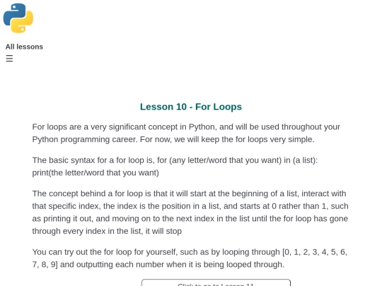 Lesson 10 - Loops screenshot