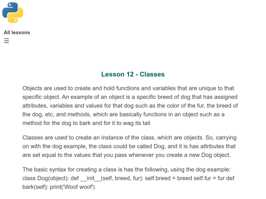 Lesson 12 - Classes screenshot