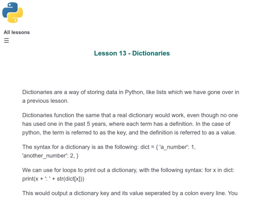 Lesson 13 - Dictionaries screenshot