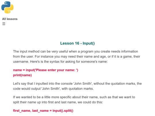 Lesson 16 - Input() screenshot