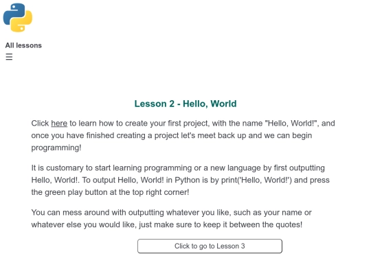 Lesson 2 - Hello, World screenshot