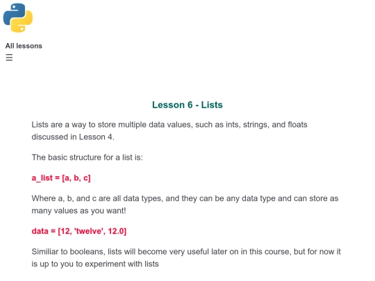 Lesson 6 - Lists screenshot