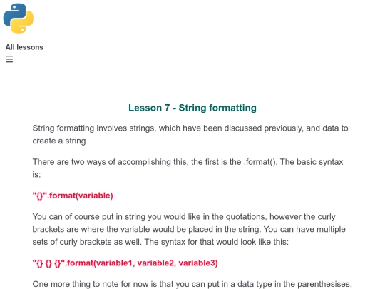 Lesson 7 - String Formatting screenshot