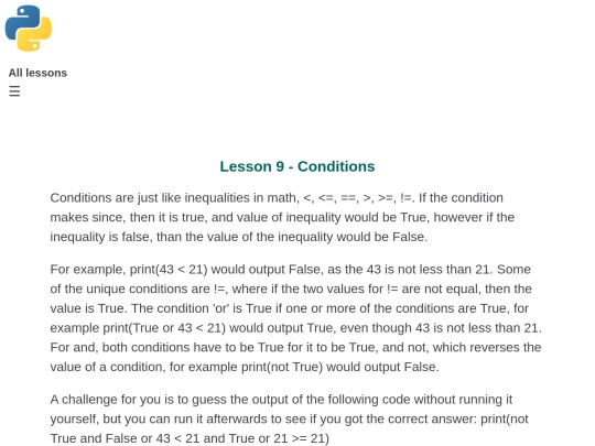 Lesson 9 - Conditions screenshot