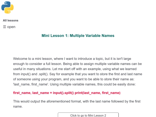 Mini Lesson 1 - Multiple Variable Names screenshot