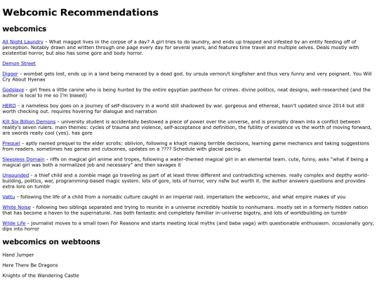 webcomicrecs screenshot