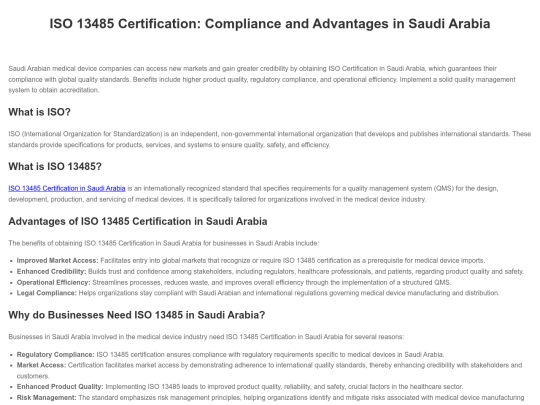 ISO13485CertificationComplianceandAdvantagesinSaudiArabia screenshot