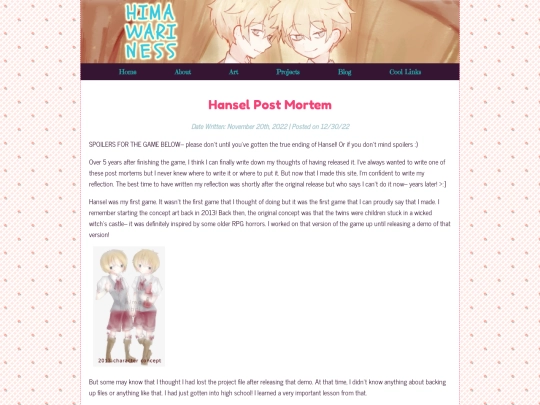 hanselpostmortemblog screenshot