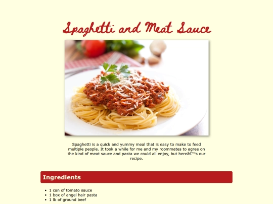 html-css/recipe screenshot