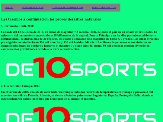 pagina web de S y J/top 5 desastres screenshot
