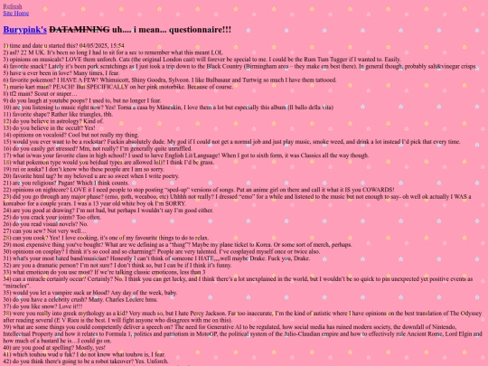 Questionnaires/Burypink screenshot
