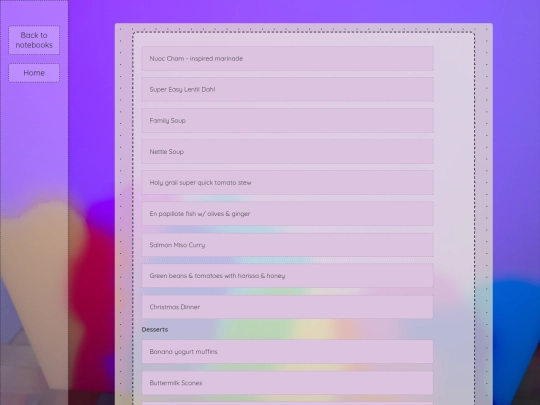 notebooks/recipes screenshot