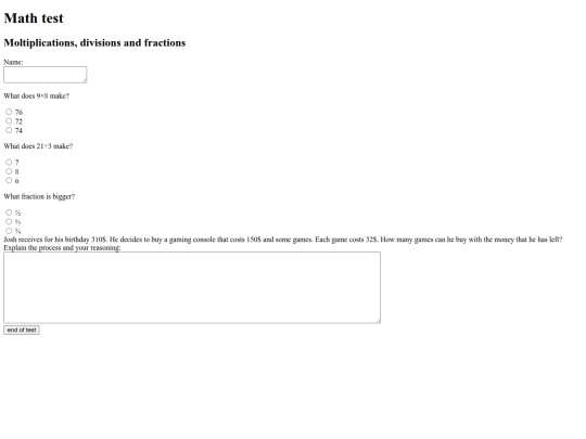 mathtest screenshot
