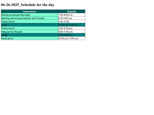 schedule screenshot
