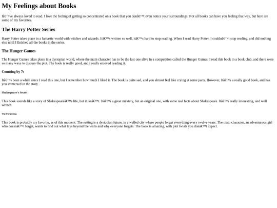 myfavoritebookswebpage screenshot