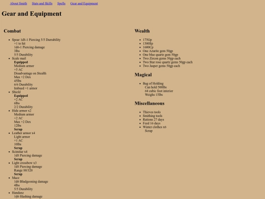 Equipment screenshot
