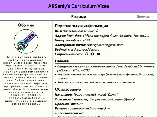CurriculumVitae screenshot