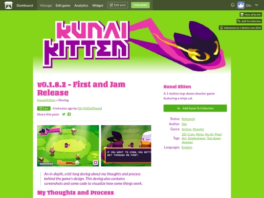 archive/websites/Games/GameDev/Devlog/v0.1.8.2 - First and Jam Release - Kunai Kitten by Din screenshot