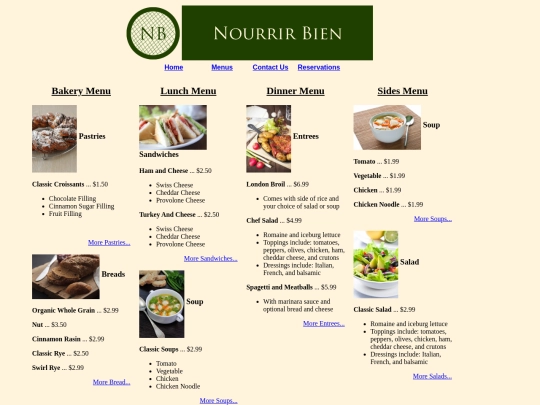 menus screenshot