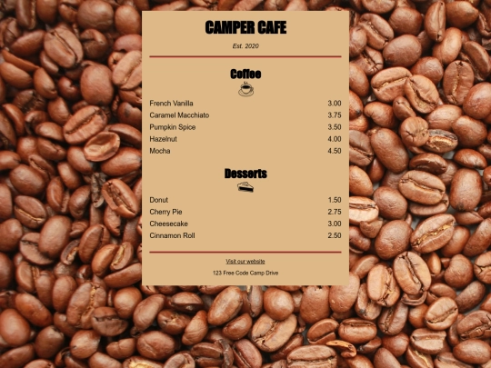 freeCodeCamp/2cafeMenu screenshot