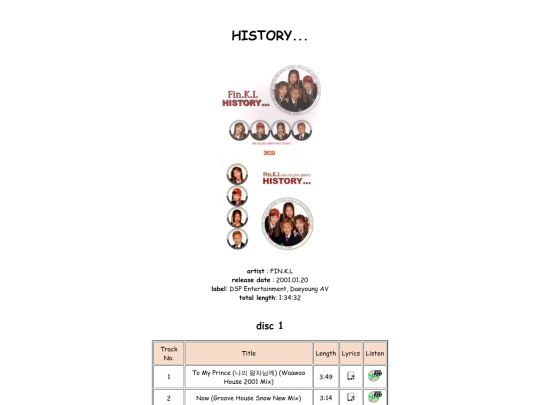 discography/history screenshot