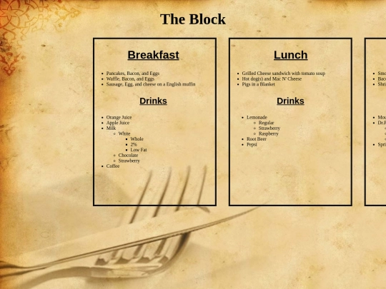 menu screenshot