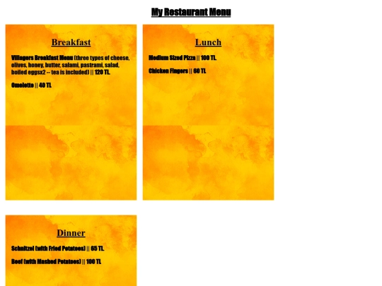 Menu/menu screenshot