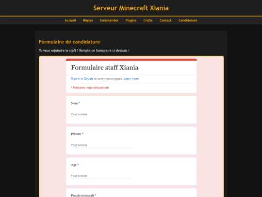 Formulaire screenshot