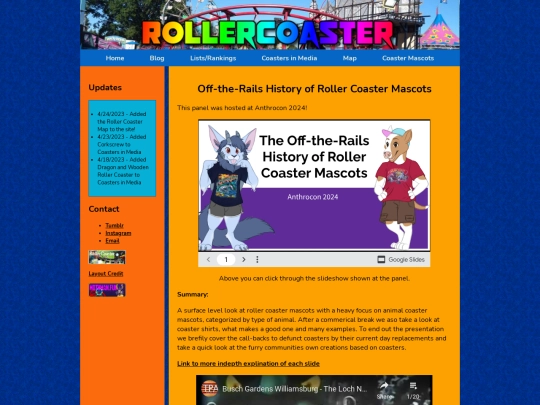 navbar pages/Coaster Mascots/offtherailshistory screenshot