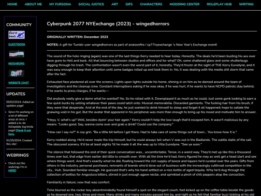 Creative/Writing/Fanfic/2023-CP2077-NYExchange screenshot