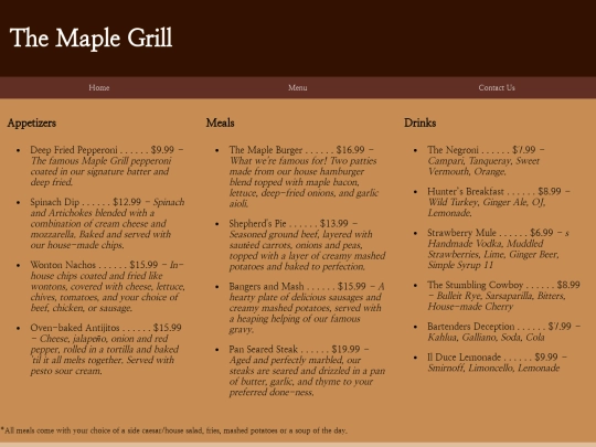 menu screenshot