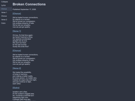 lyrics/humanity/broken-connections screenshot