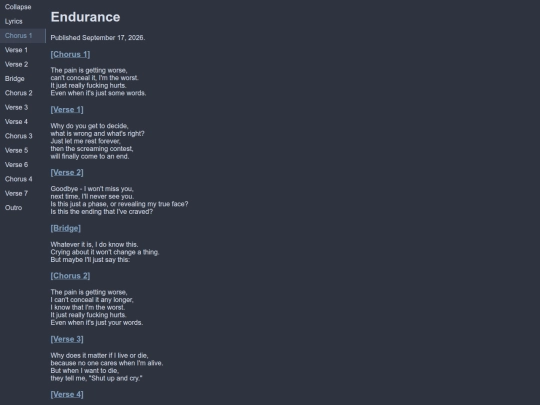 lyrics/humanity/endurance screenshot