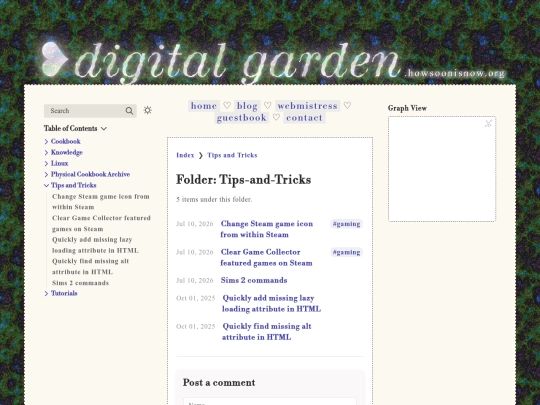 writings/digitalgarden/Tips-and-Tricks screenshot