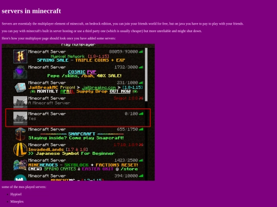 servers screenshot