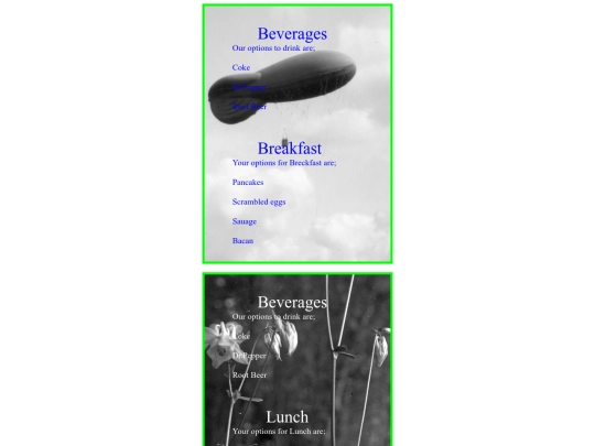 menus screenshot