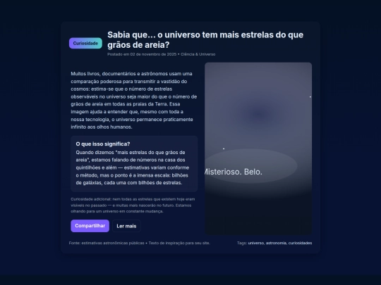 Curiosidades sobre o universo /curiosidades screenshot