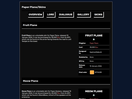 wiki/paper airplane/skins screenshot